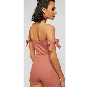 Free People Retro Inspired Tie Sleeves Soft Ribbed Romper
